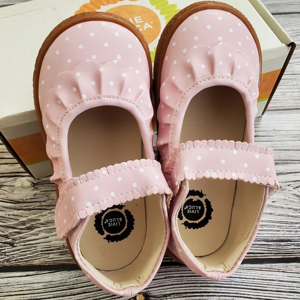 Livie and Luca Ruche Mary Jane Shoes Pink Polka Dot Color NWOB
